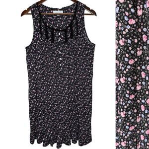 Eileen West Sleeveless Babydoll Floral Print Dress Black size Medium